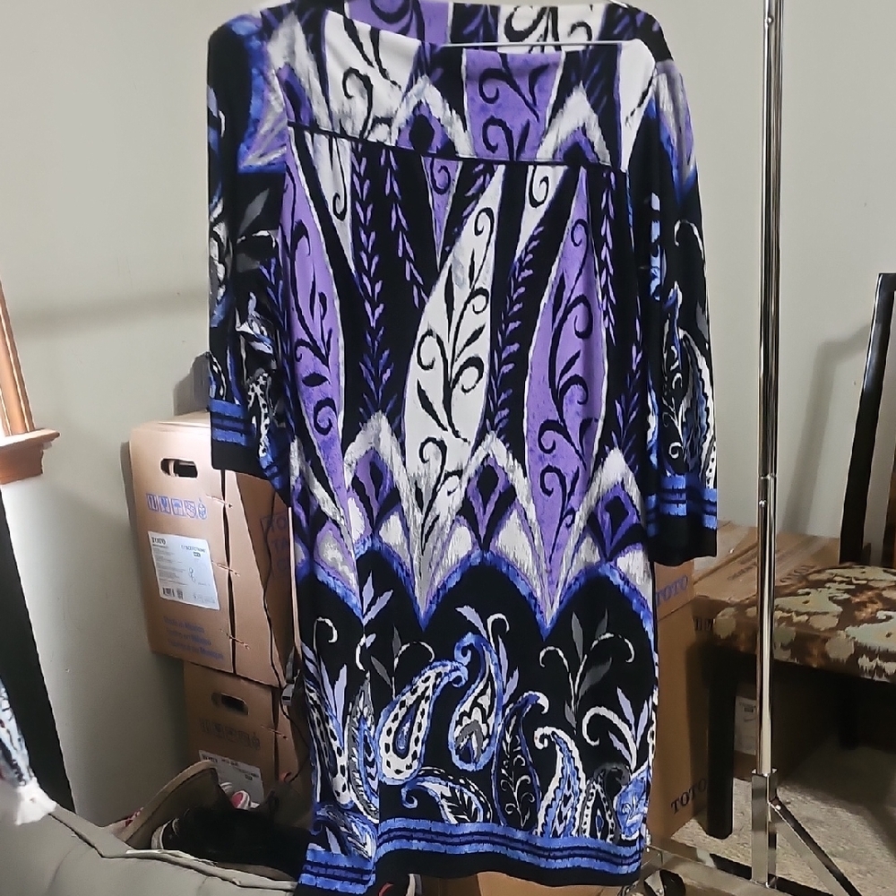 Elegant Purple and Black Patterned Dress